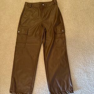 MMin brown faux leather cargo pants